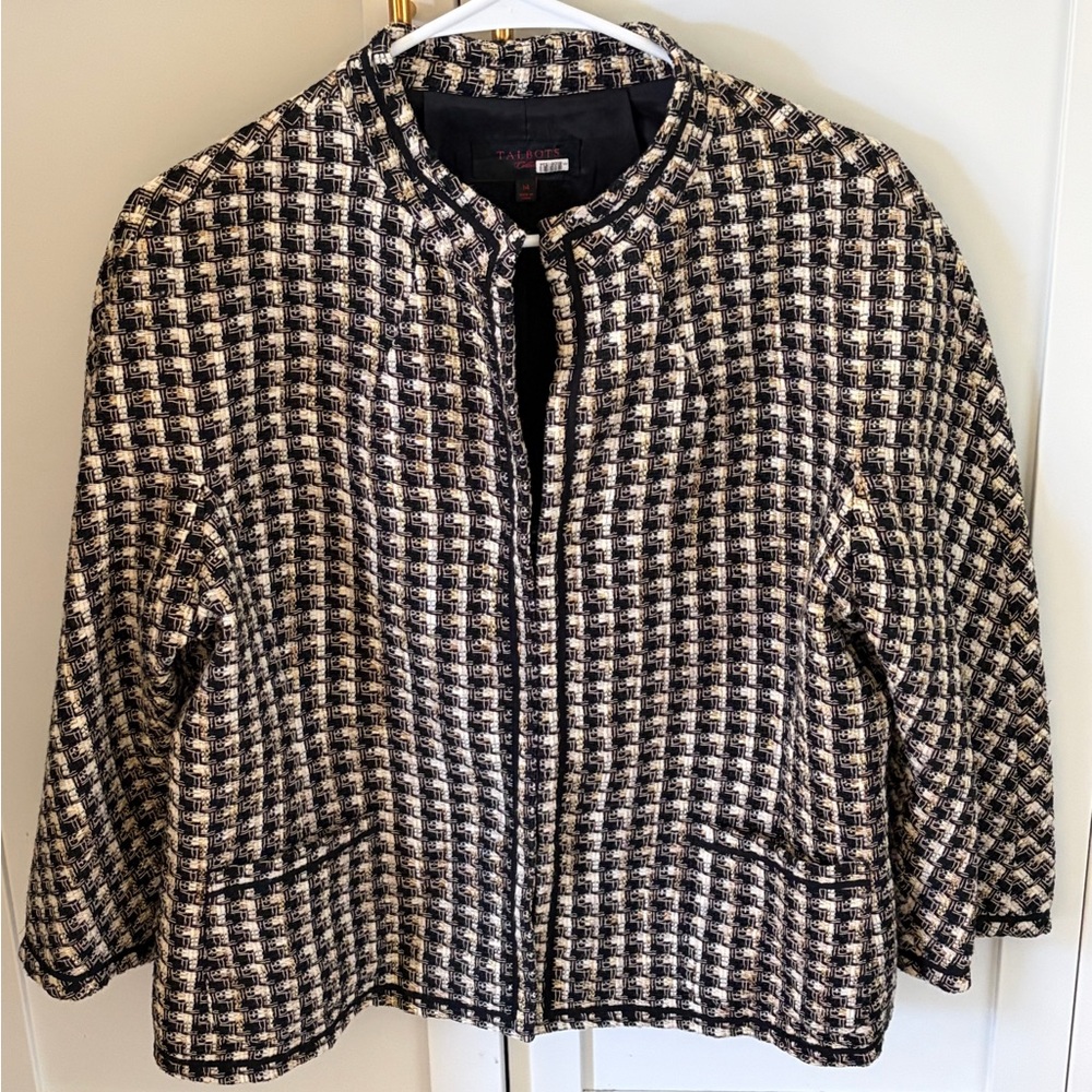 Talbots Classic Tweed Blazer Black and White Women’s Size 14